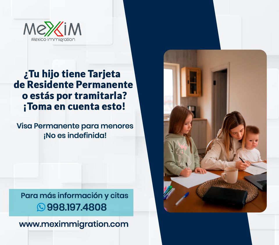 ¿Tu #hijo ya cuenta con Tarjeta de #Residente #Permanente o estás por iniciar el trámite? 🧒👧
🟢 La residencia permanente en México es indefinida para adultos, pero en el caso de menores de edad debe #renovarse cada #4 años, y si el menor tiene #menos de 3 años, debe renovarse cada #año.
✅ Mantén su estatus migratorio en regla
✅ Evita sanciones o complicaciones futuras.
Para asesoría personalizada.
📲 Contáctanos y te guiamos paso a paso.
📍 Servicios en Cancún y en todo el estado de Quintana Roo.
➡️ 998 197 4808 clic WA➡️ wa.link/ysdi16
Visita nuestra página web www.meximmigration.com
.
#VisaPermanente #ResidentePermanente #MigraciónMéxico #RenovaciónDeVisa #MigraciónInfantil #ResidenciaMenores #TrámitesMigratorios #CancúnLegal #TarjetaMigratoria #méxicolegal