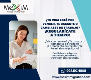 👉 Es el momento ideal para #actualizar o #regularizar tu estatus.
Evita sanciones o perder oportunidades por no estar en regla.
🔍 En nuestra asesoría migratoria te ayudamos con:
✅ Renovación de visa o estancia
✅ Cambio de empleador
✅ Trámite por matrimonio o vínculo familiar
✅ Regularización migratoria
✅ Dudas legales sobre tu situación
Tu tranquilidad comienza con estar en regla.
📩 Contáctanos y déjanos ayudarte.
.📍 Servicios en Cancún y en todo el estado de Quintana Roo.
📲 998 197 4808 Visita nuestra página web www.meximmigration.com
.
.
#asesoriamigratoria #visaporvencer #cambiodetrabajo #visapormatrimonio #RegularizaciónMigratoria #VisaReunificacionFamiliar #TrámitesMigratorios #MigraciónSegura #VisaDeTrabajo #AbogadosMigratorios